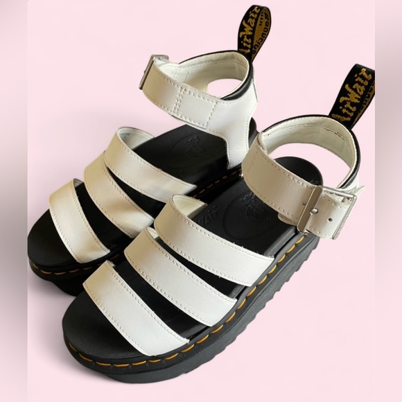 Dr. Martens Blaire White and Black Platform Sandals - Picture 2 of 5